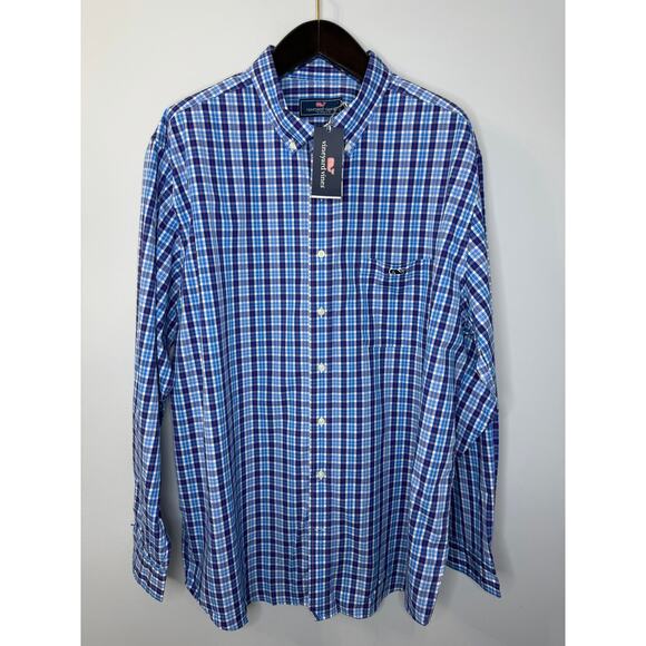 Vineyard Vines Men's Tattersall Classic Fit Poplin Button-Down Shirt Blue Sz XL - Picture 11 of 11